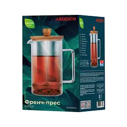 Френч-прес Midori 800мл боросилікатне скло бамбук прозорий ARDESTO kuh0014799 - мініатюра 8
