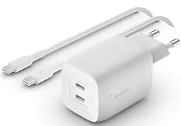 Зарядний пристрій мережевий 65Вт 2хUSB-С GAN PD PPS кабель USB-С > USB-C 2м білий Belkin teh0018823