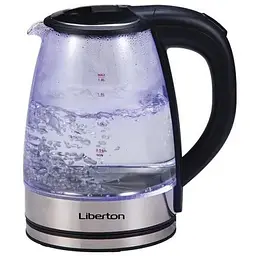 Електрочайник Liberton LEK-6809, чорний, 1500W, 1.8л, скло+нерж.сталь, дисковий, індикатор рівня води, захист від перегріву,