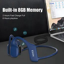 Кісткові навушники для плавання з памʼятю 32 ГБ ESON X23 з MP3 плеєром, Bluetooth 5.3 сині - мініатюра 5