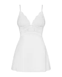 Сатиновий пеньюар з мереживом Obsessive 810-BAB-2 babydoll & thong L/XL, білий, пеньюар, танга - мініатюра 5