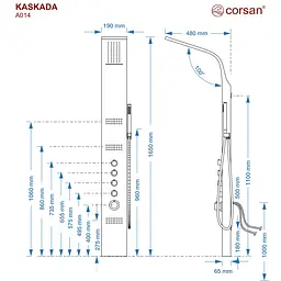 Душова панель Corsan Kaskada white з термостатом A014TWH, Білий - мініатюра 5