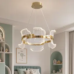 Підвісна світлодіодна люстра Artlight 512162/400GD золота з фігурним прозорим акриловим розсіювачем та трьома режимами світла