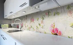 Вініловий кухонний фартух Троянди Лист наклейка для кухні ПВХ Квіти Абстракція Бежевий Happy Pocket Z181488 - мініатюра 6
