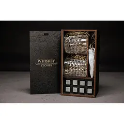 Подарунковий набір Whiskey Stones камені для віскі у дерев'яному пеналі 8 шт. + 2 склянки Bohemia Diamond + щипці + мішечок - мініатюра 2