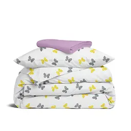 Дитяча постільна білизна в ліжечко BUTTERFLY SC12, жовтий (ButterfliesGrayYellow_46Camellia_140)