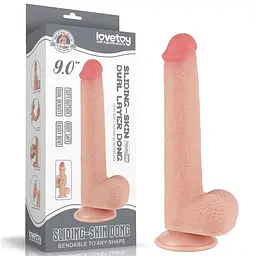 Фалоімітатор з мошонкою Sliding-Skin Dual Layer 9" Flesh LoveToy - мініатюра 5