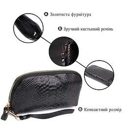 Фактурна жіноча барсетка з натуральної шкіри з тисненням під змію Vintage 22272 чорний - мініатюра 5