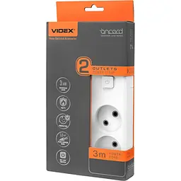 Мережевий подовжувач Videx Oncord з кнопкою 3 м білий (VF-PD23-W)