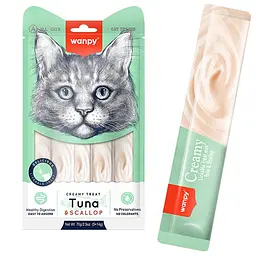 Рідкі ласощі для котів Wanpy Creamy Lickable Tuna&Scallop Ванпі Тунець із морським гребінцем 5 шт по 14 г