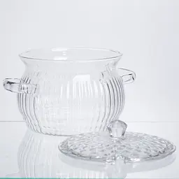 Каструля Yiwu HP-34-65 скляна термостійка 2 л з кришкою рельєфна для варіння страв - мініатюра 5