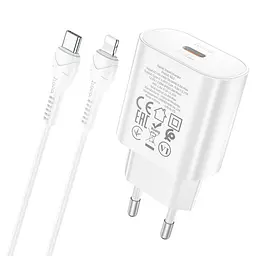 Зарядний пристрій - блок і кабель набір Hoco N22 Jetta PD25W charger set C to iP (вилка EU) Білий - мініатюра 3