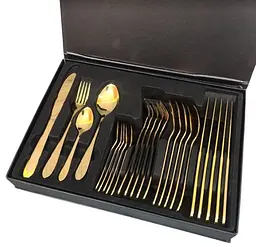 Набір столових приладів A-Plus 1421 Gold 6 персон 24 предмети Золотий - мініатюра 5