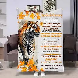 Плед плюшевий 3D з побажаннями для сина Сину Осінній тигрик 160х200 см