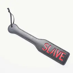 БДСМ-шльопалка (падл) "SLAVE" Чорна з PVC — еротична лопатка з петлею на руку - мініатюра 3