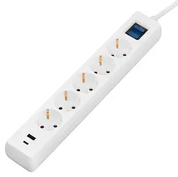 Мережевий фільтр-подовжувач 2E SP-515-M3USB-WH 3 м, 5xТип F, 16 А, 1xUSB-A, 1xUSB-C - мініатюра 2