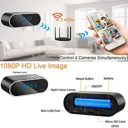 WiFi камера-годинник, 1080P HD, з нічним баченням та детекцією руху, відеоспостереження - мініатюра 4