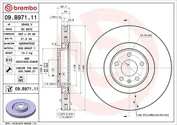 Диск тормозной передний вентилируемый Audi A6 C7, A8 D4, A7 09-19г Brembo ( 09.B971.11 )