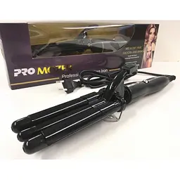 Плойка для завивки волосся потрійна хвиля щипці 16мм Pro Mozer Ceramic nano titanium MZ 6621 чорний