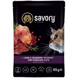 Набір вологих кормів Savory 3+1 для стерилізованих котів, ягня з журавлиною у соусі 340 г (4 шт. х 85 г) - мініатюра 5