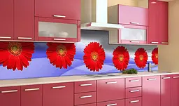 Кухонний фартух Червоні Гербери вінілова наклейка для кухні великі Квіти Синій 60х200 см Happy Pocket Z181329 - мініатюра 4