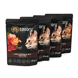 Набір паучів Savory Kitten 3+1 для кошенят ягня з гарбузом в желе 85 г - мініатюра 3
