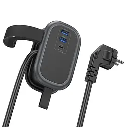 Мережевий зарядний пристрій подовжувач Hoco NS6 2 USB/ Type-C 1 розетка 1.1m чорний - мініатюра 5