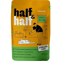Набір вологого корму для стерилізованих котів Half & Half шматочки з індичкою 22 шт x 100 г - мініатюра 2