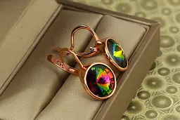Сережки Xuping Jewelry камені Сваровскі зелені в обідку 2,5 см золотисті - мініатюра 2