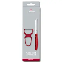 Набір кухонний Victorinox SwissClassic Paring Set 2шт з черв. ручкою (ніж, овочечистка Rapid) у подар.упак. - мініатюра 1