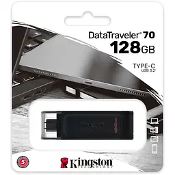 USB флеш-накопичувач Kingston DataTraveler 70 128GB USB-C 3.2 Gen 1 Black (DT70/128GB) [66935] - мініатюра 3