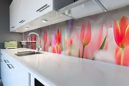 Кухонний фартух самоклеючий Рожеві Тюльпани для кухні наклейка квіти бутони 60х250 см Happy Pocket Z180351