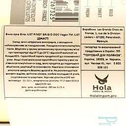 Вино Just Pinot Grigio Delle Venezie DOC Vegan, біле, сухе, 0,75 л - мініатюра 3