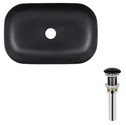 Комплект Qtap Robin: Раковина накладна прямокутна 600x390x150 мм Matt Black + Донний клапан PU03 (QT132143PMBMBN47296)