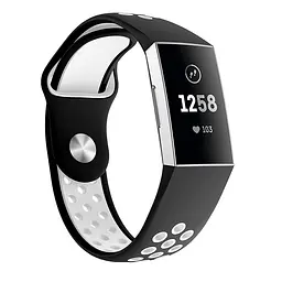 Силіконовий ремінець Primo з перфорацією для фітнес браслета Fitbit Charge 3/4 Black White/розмір L - мініатюра 2