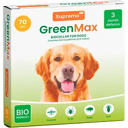 Нашийник Supremo GreenMax для собак зелений захист від паразитів на натуральній основі 70 см