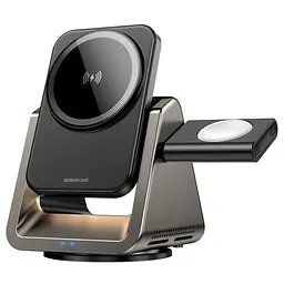 Безпровідний зарядний пристрій 3 IN1 BOROFONE BQ30 Wide magnetic 5W/7.5W/10W/15W сірий - мініатюра 7