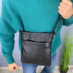 Сумка чоловіча шкіряна Handycover S105 чорна з 2 кишенями - мініатюра 9