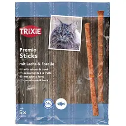 Набір: ласощі для кішок Trixie Premio Quadro-Sticks форель та лосось 5 шт по 25 г