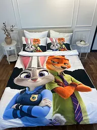 комплект постіль із мікросатина Зоотрополіс полуторний 3D дизайн підковдра 150×215 см наволочки 70×70 см - мініатюра 2