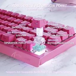 Ігрова магнітна клавіатура ATTACK SHARK X68 HE,RGB,Rapid Trigger, Рожевий - мініатюра 5