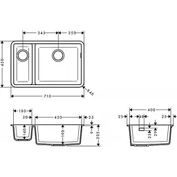 Кухонна мийка Hansgrohe S510-U635 під стільницю 180/450 Graphiteblack 43433170, Чорний - мініатюра 2