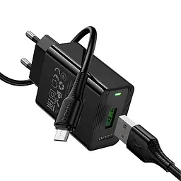 Мережевний зарядний пристрій Hoco CS92A Leader 18W+QC3.0 1USB-A + кабель USB to MicroUSB Black - мініатюра 5