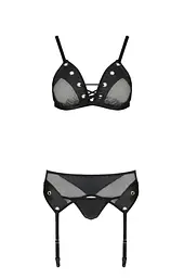 Комплект білизни Passion NESSY Set S/M black бюстгальтер пояс для панчіх стрінги - мініатюра 3