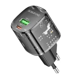 МЗП Borofone BN17 Sunlight PD20W+QC3.0 (1USB-A/1C) + кабель Type-C to Type-C Transparent black - мініатюра 5