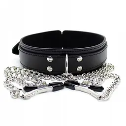 Нашийник із затискачами для сосків Fetish Addict Collar With Nipple Clamps, 51,5 см (чорний) - мініатюра 2