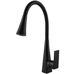 Змішувач для кухні Globus Lux NIAGARA GLN-0203SM-BB однорукий чорний матовий з поворотним виливом 360° для встановлення на одне отвір