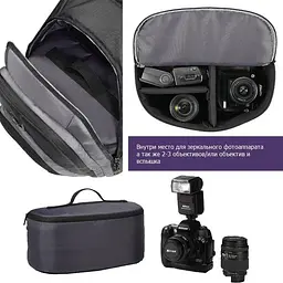 Рюкзак для ноутбука 15,6 з сумкою для фотокамери та дощовиком Sumdex PON-395GY Чорний з сірим - мініатюра 7