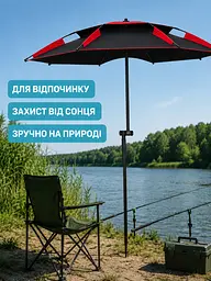 Парасоля складана рибальська 2,4 м чорна антивітер з нахилом для пляжу дачі та кемпінгу (49675947) - мініатюра 6
