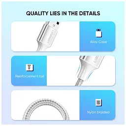 Дата кабель USB 2.0 AM to Type-C 1.5m 3.0A 18W US288 White Ugreen (60132) - мініатюра 3